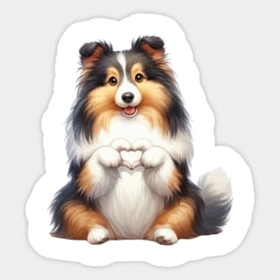 Valentine Shetland Sheepdog Giving Heart Hand Sign Sticker